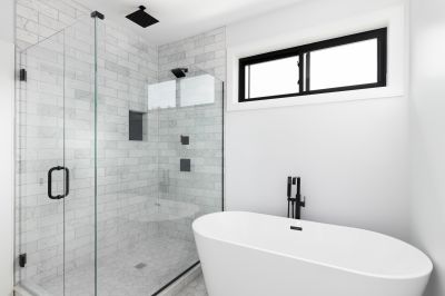 Corner Walk-in Shower with Black Frame